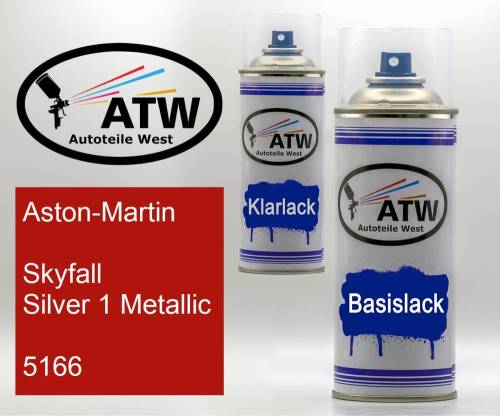 Aston-Martin, Skyfall Silver 1 Metallic, 5166: 400ml Sprühdose + 400ml Klarlack - Set, von ATW Autoteile West.